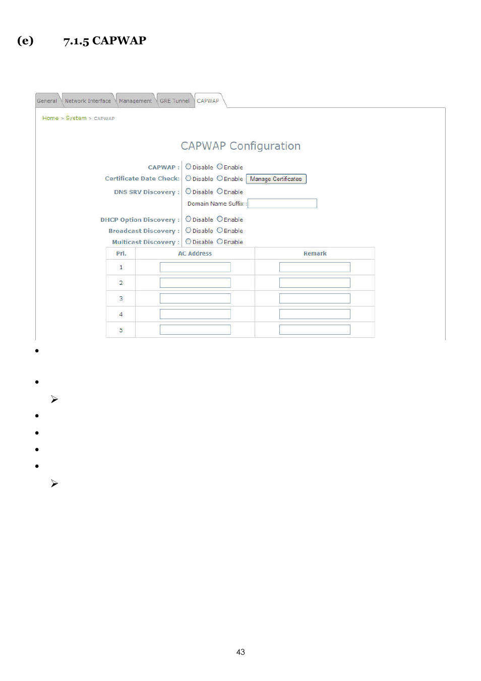 E) 7.1.5 capwap | LevelOne EAP-200 User Manual | Page 43 / 81