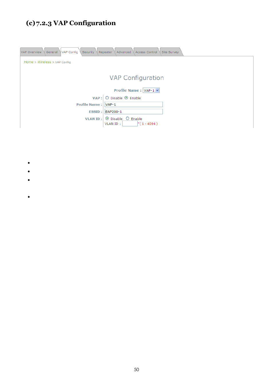 C) 7.2.3 vap configuration | LevelOne EAP-200 User Manual | Page 50 / 81