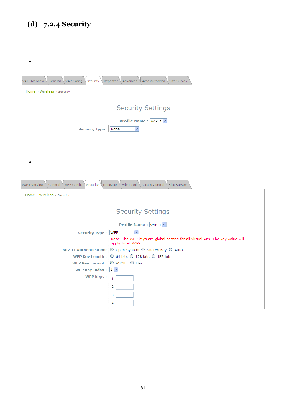 D) 7.2.4 security | LevelOne EAP-200 User Manual | Page 51 / 81