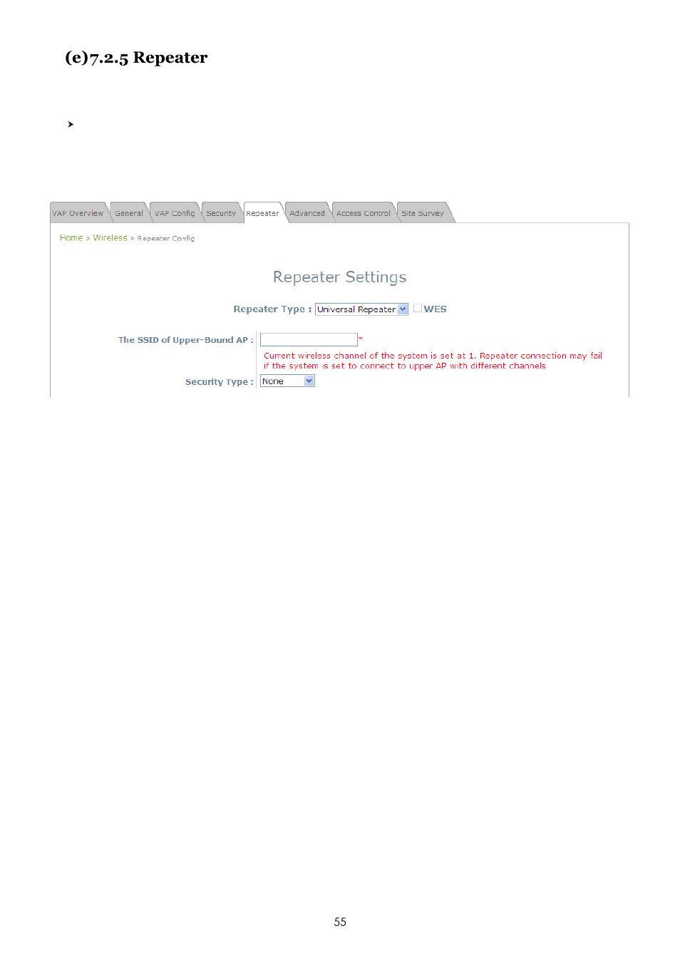E) 7.2.5 repeater | LevelOne EAP-200 User Manual | Page 55 / 81