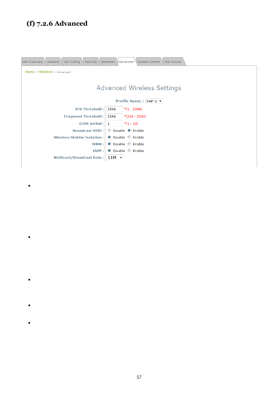F) 7.2.6 advanced | LevelOne EAP-200 User Manual | Page 57 / 81