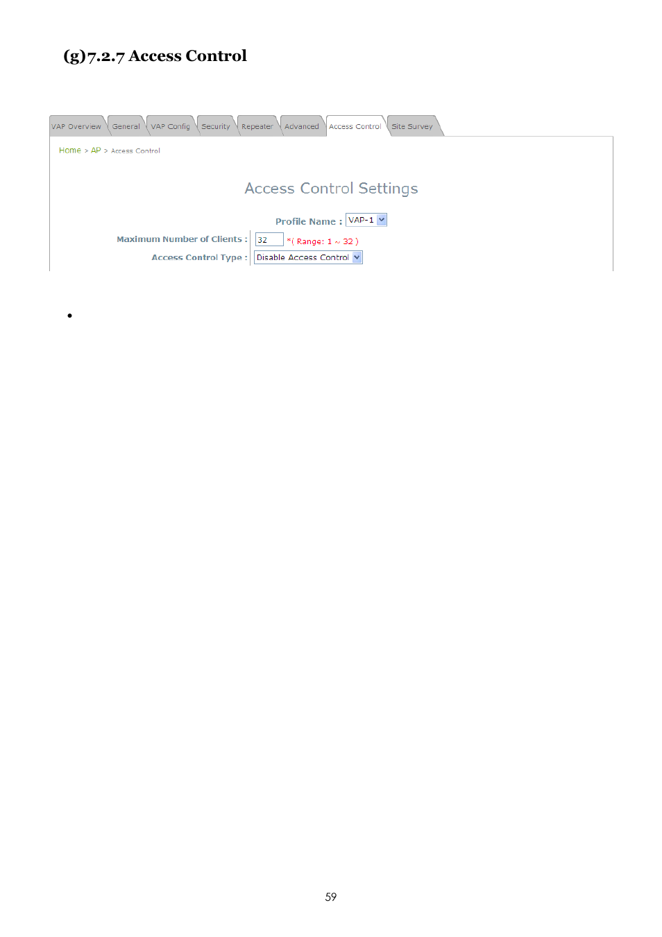 G) 7.2.7 access control | LevelOne EAP-200 User Manual | Page 59 / 81