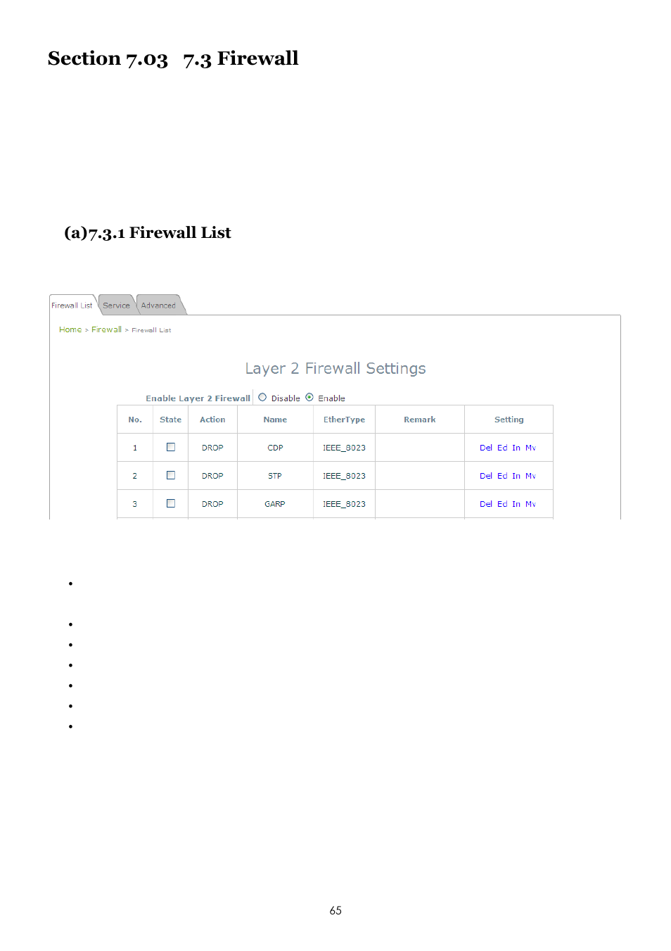 A) 7.3.1 firewall list | LevelOne EAP-200 User Manual | Page 65 / 81