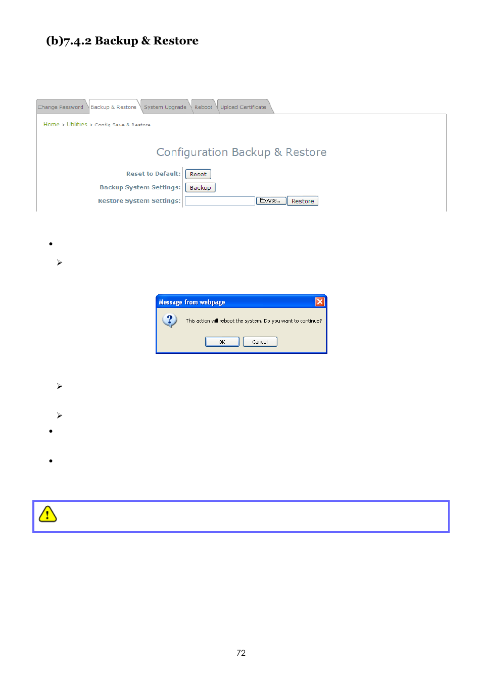 B)7.4.2 backup & restore | LevelOne EAP-200 User Manual | Page 72 / 81