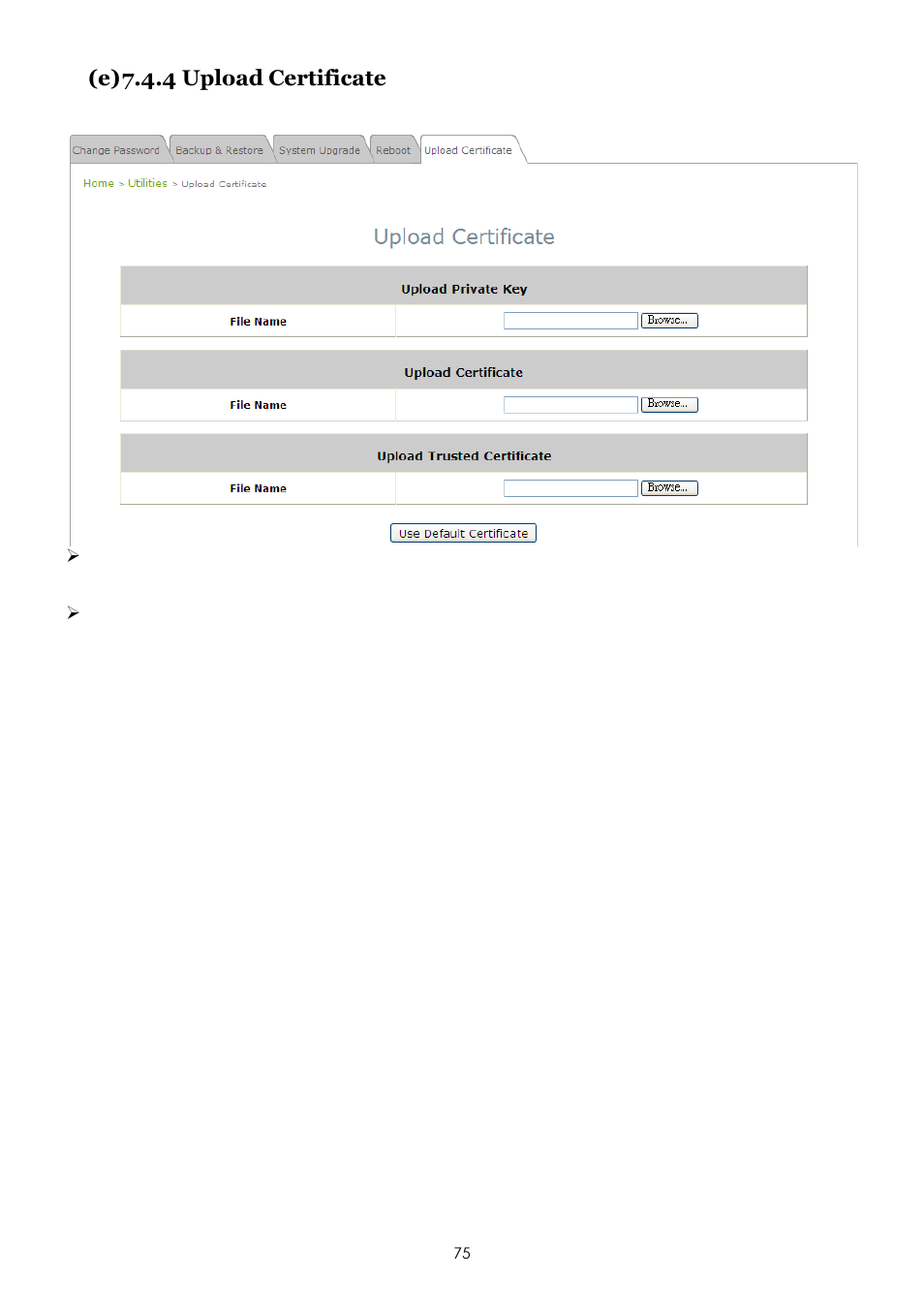 E) 7.4.4 upload certificate | LevelOne EAP-200 User Manual | Page 75 / 81