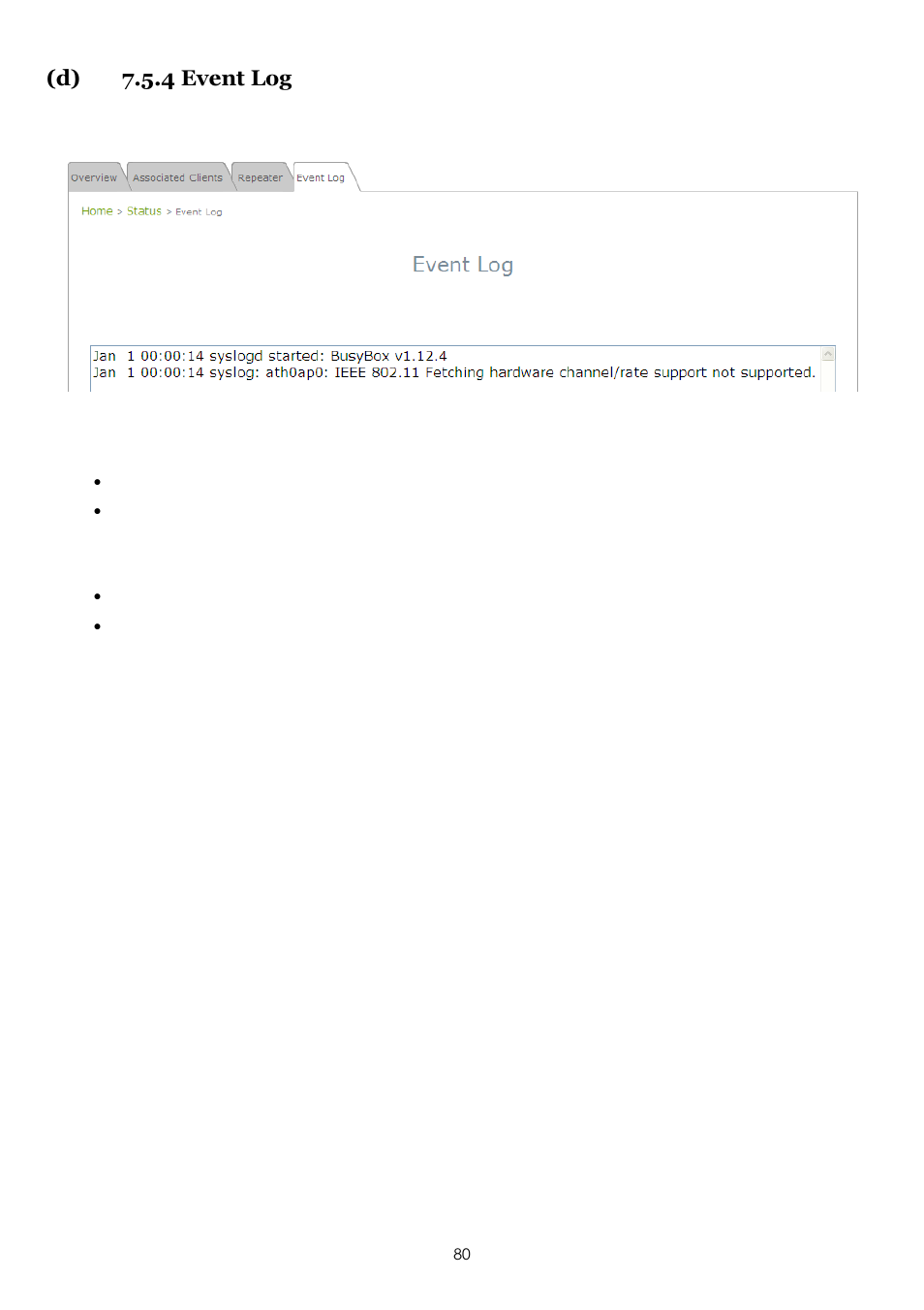D) 7.5.4 event log | LevelOne EAP-200 User Manual | Page 80 / 81