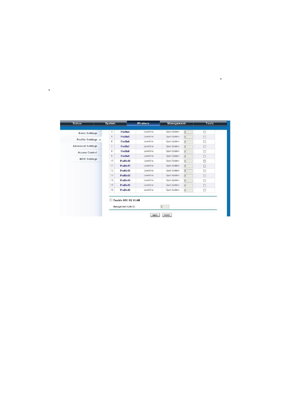 Figure 26 management vlan id, Vlan tab | LevelOne WAB-5120 User Manual | Page 42 / 86