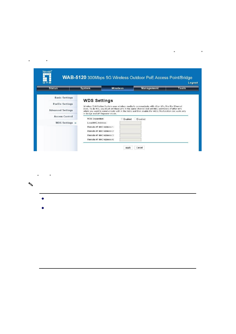 Wds settings, Figure 30 wds settings | LevelOne WAB-5120 User Manual | Page 49 / 86