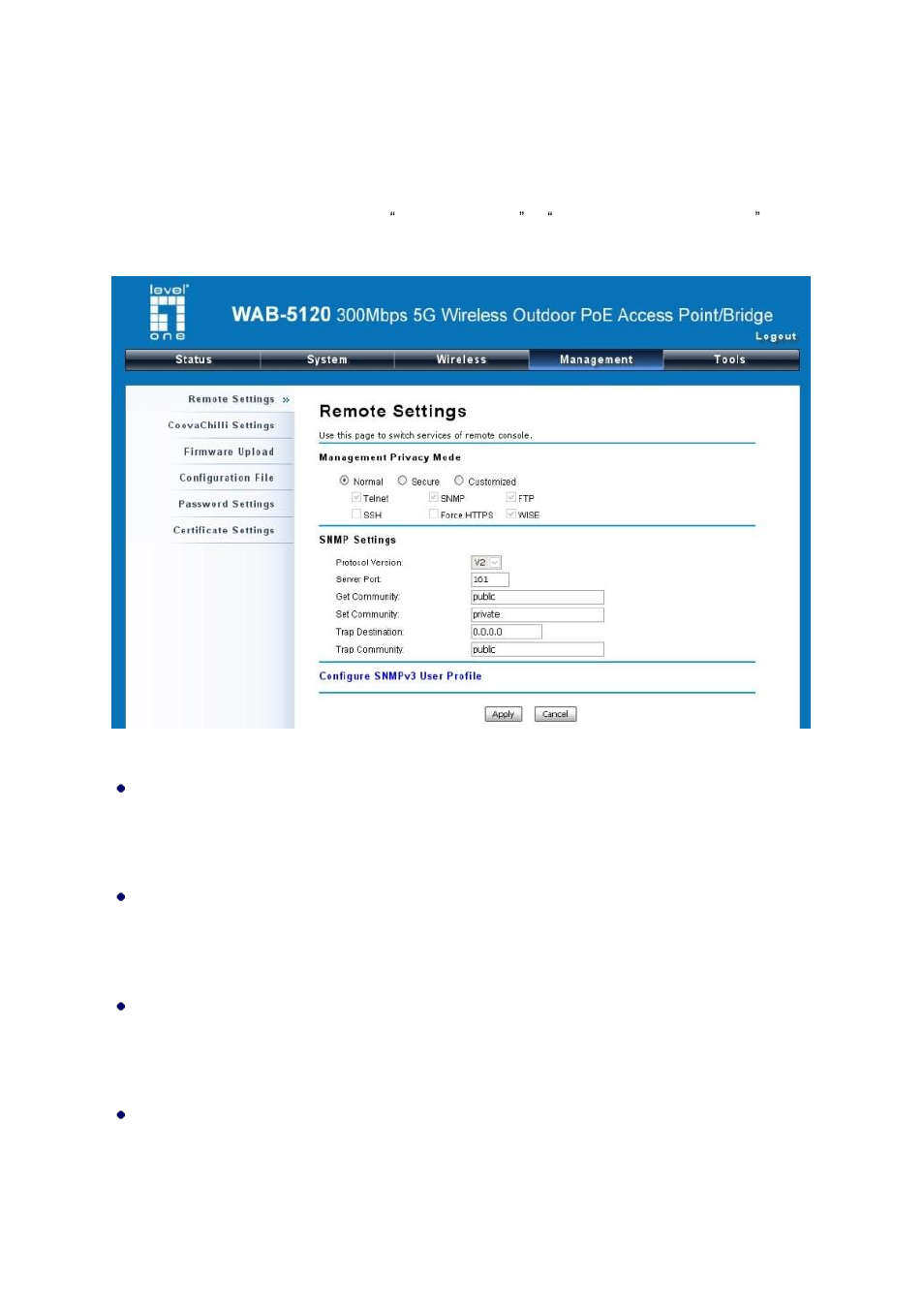 Figure 32 snmp configuration, Snmp management | LevelOne WAB-5120 User Manual | Page 51 / 86