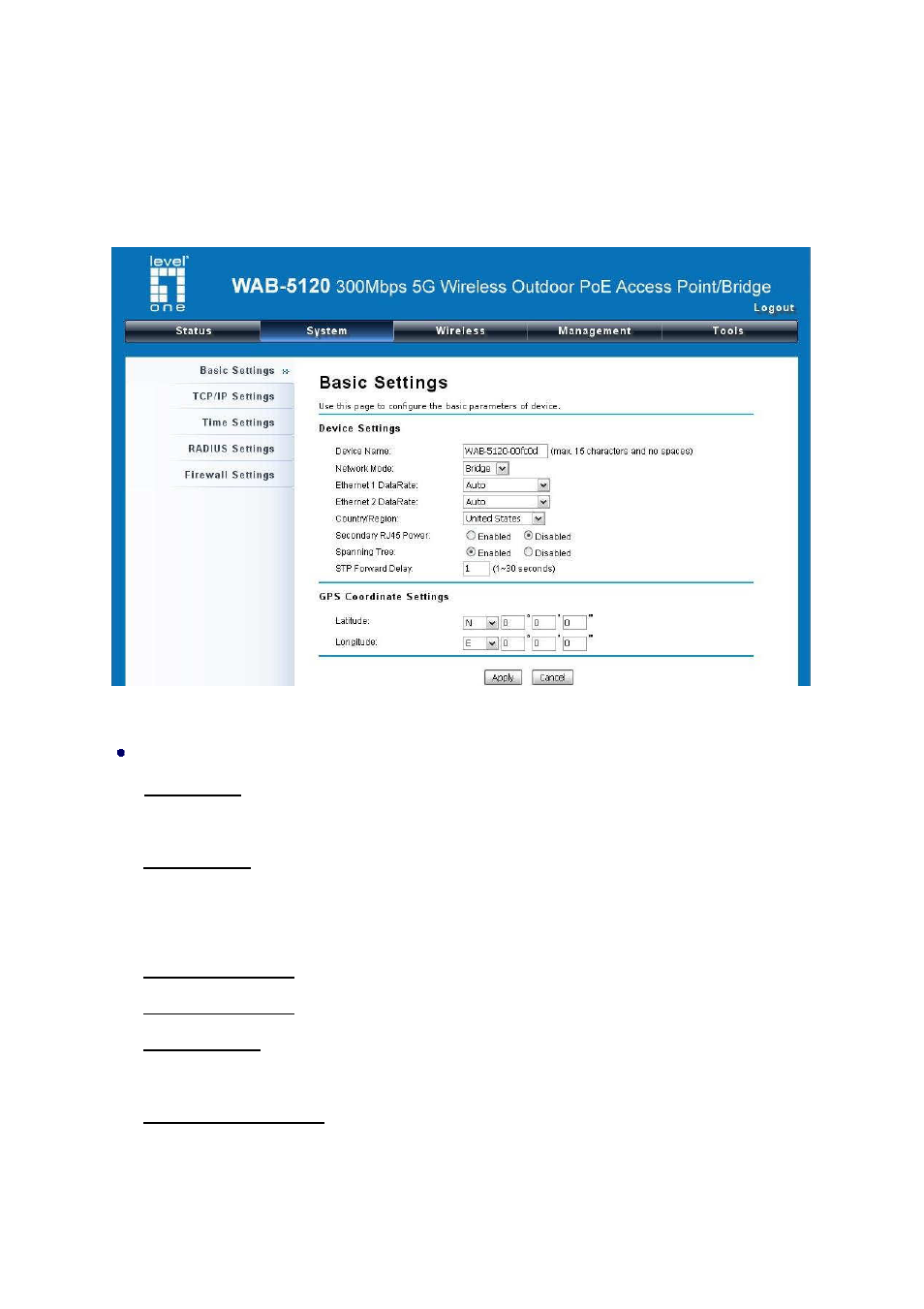 Basic system settings | LevelOne WAB-5120 User Manual | Page 25 / 85