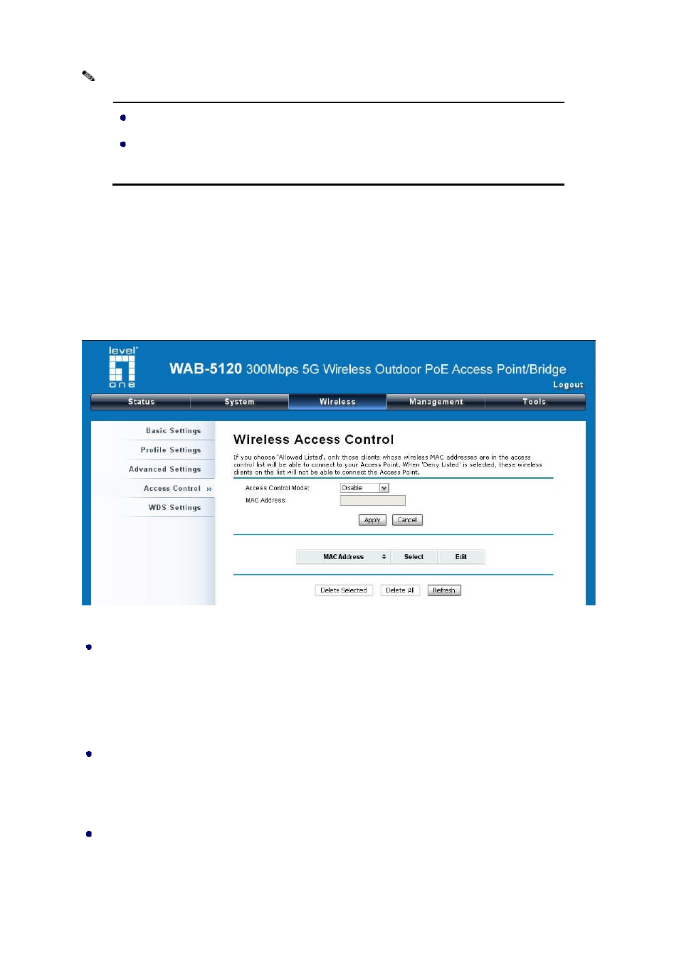 Access control | LevelOne WAB-5120 User Manual | Page 47 / 85