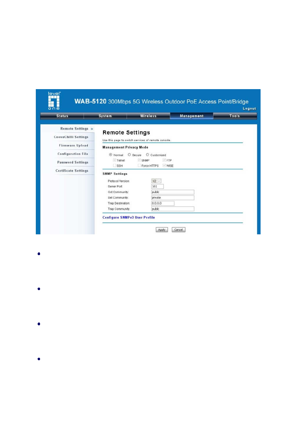 Snmp management | LevelOne WAB-5120 User Manual | Page 50 / 85
