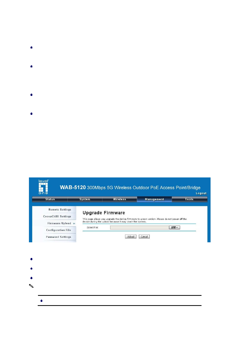 Upgrade firmware | LevelOne WAB-5120 User Manual | Page 54 / 85