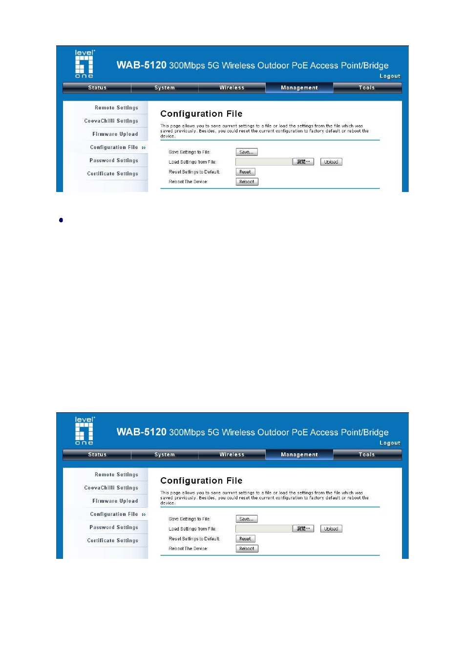 Reboot | LevelOne WAB-5120 User Manual | Page 56 / 85