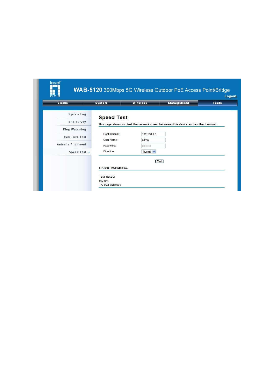 Speed test | LevelOne WAB-5120 User Manual | Page 61 / 85