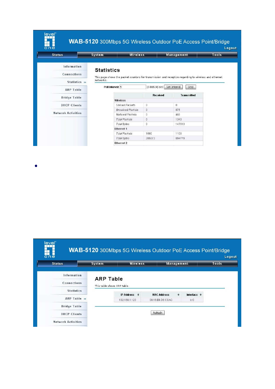 View arp table | LevelOne WAB-5120 User Manual | Page 64 / 85