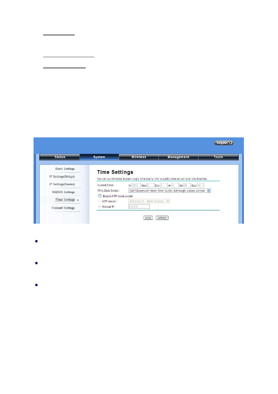 Time settings | LevelOne WAB-6120 User Manual | Page 31 / 65