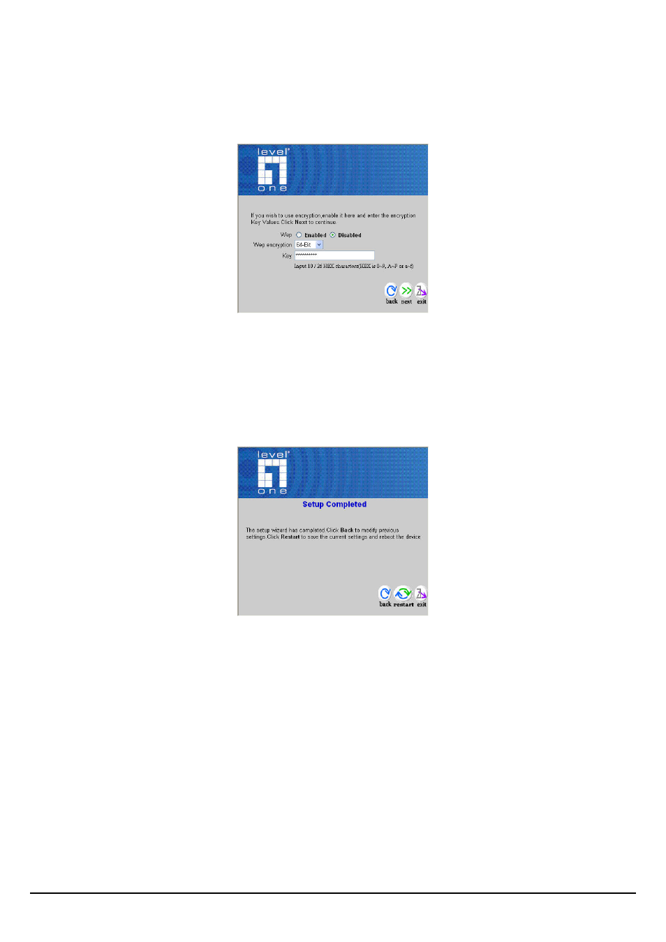 Step 3: set wep encryption, Step 4: restart | LevelOne WAP-3000 User Manual | Page 12 / 34
