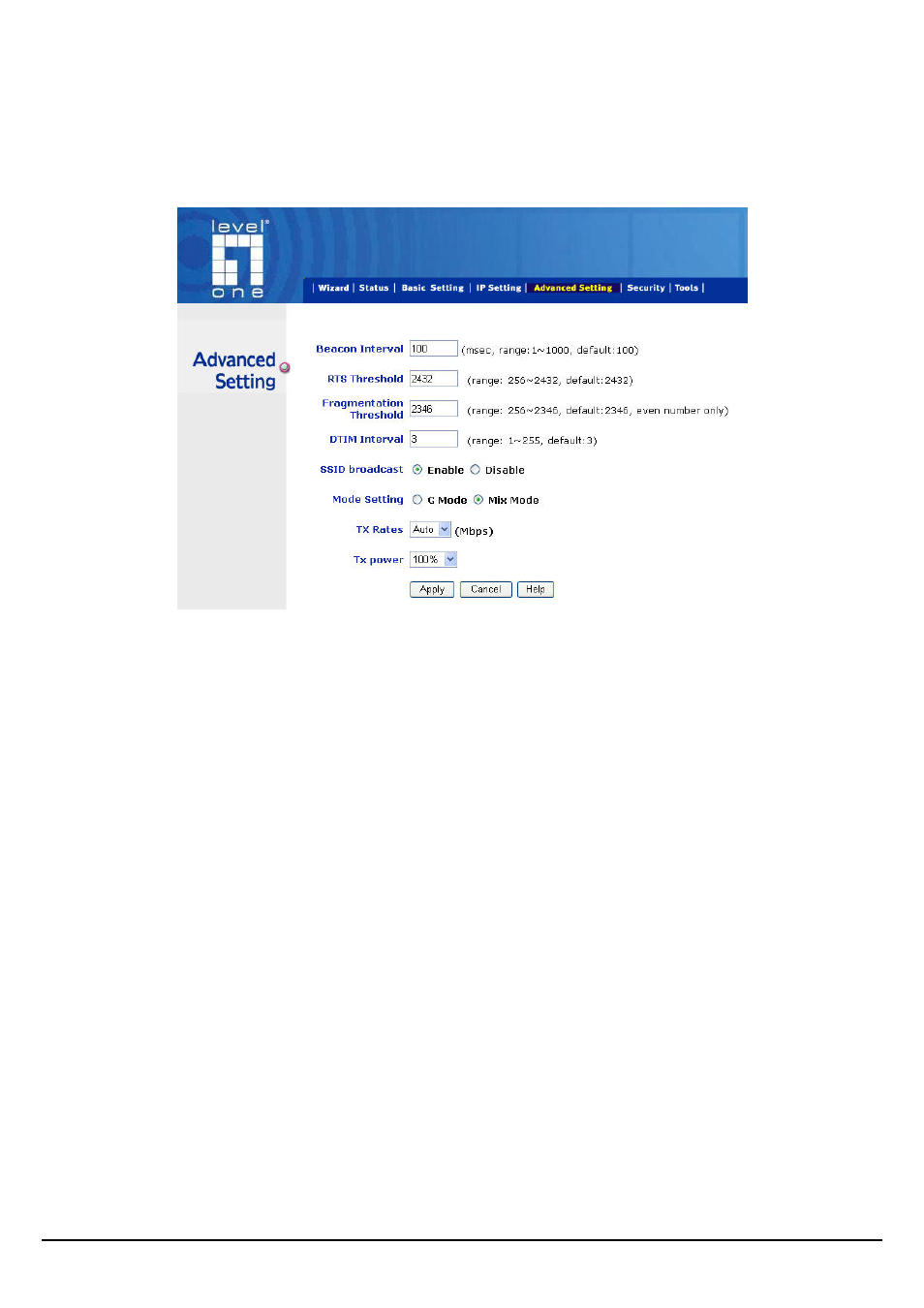 Dvanced, Etting, Advanced setting | LevelOne WAP-3000 User Manual | Page 30 / 34