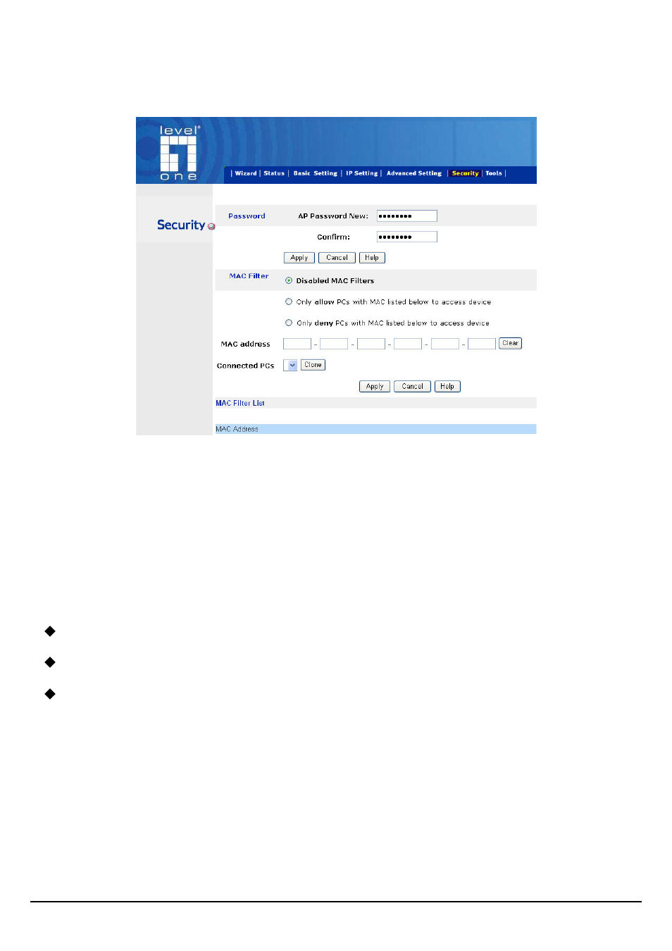 Ecurity, Security | LevelOne WAP-3000 User Manual | Page 31 / 34