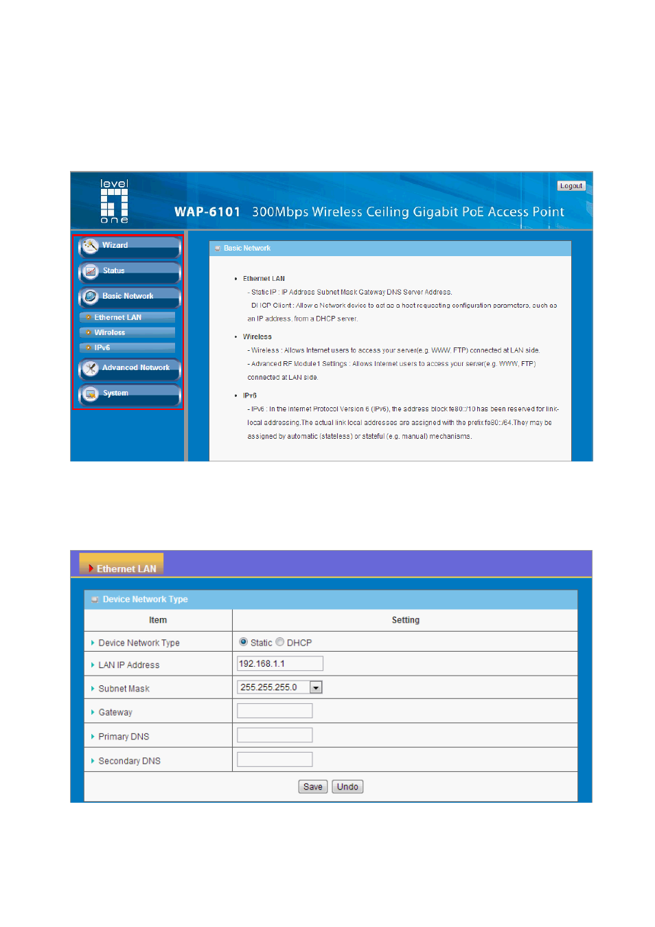 Asic, Etwork, Ethernet lan | 1 basic network, 1 ethernet lan | LevelOne WAP-6101 User Manual | Page 26 / 71