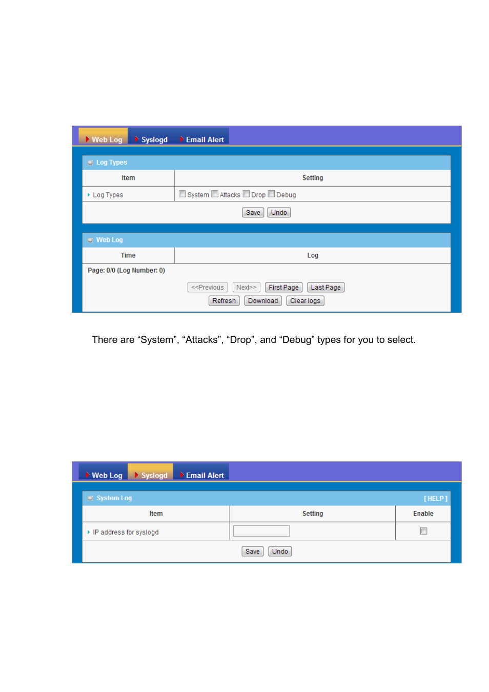 System status, Web log, Syslog | 2 system status | LevelOne WAP-6101 User Manual | Page 49 / 71