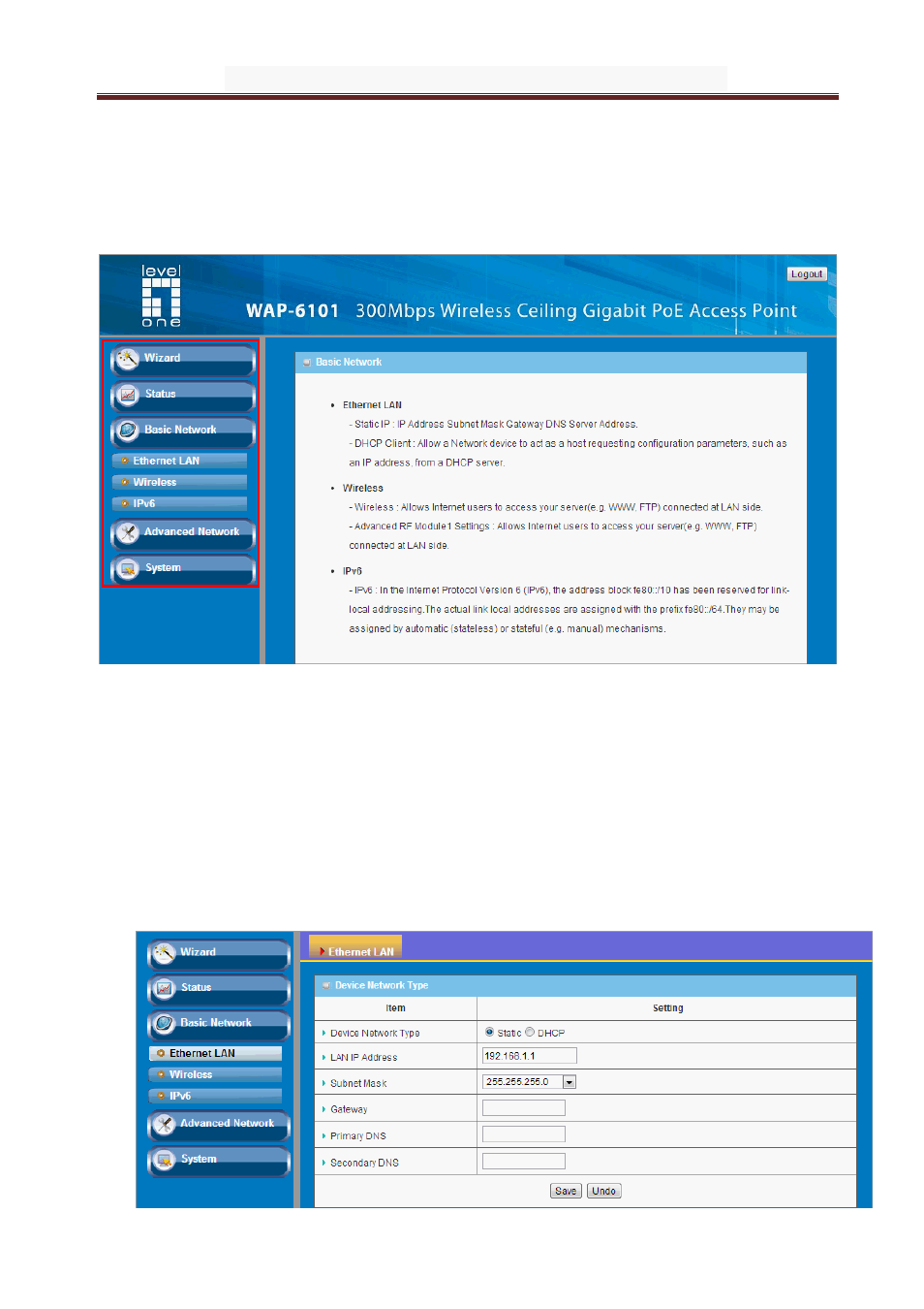 Asic, Etwork, Ethernet lan | 1 basic network, 1 ethernet lan | LevelOne WAP-6101 User Manual | Page 18 / 49