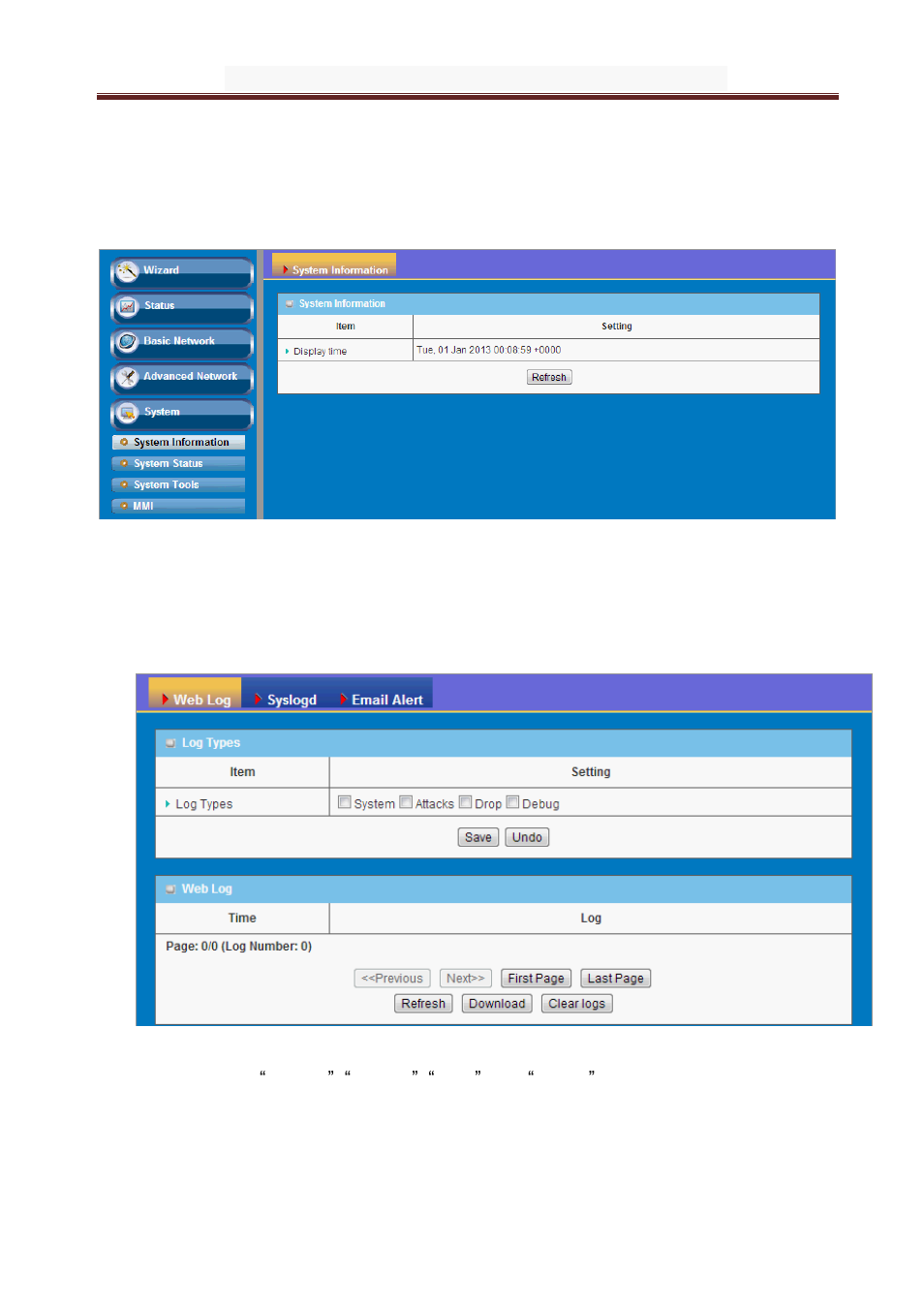 System information, System status, Web log | Syslog, 1 system information, 2 system status | LevelOne WAP-6101 User Manual | Page 34 / 49