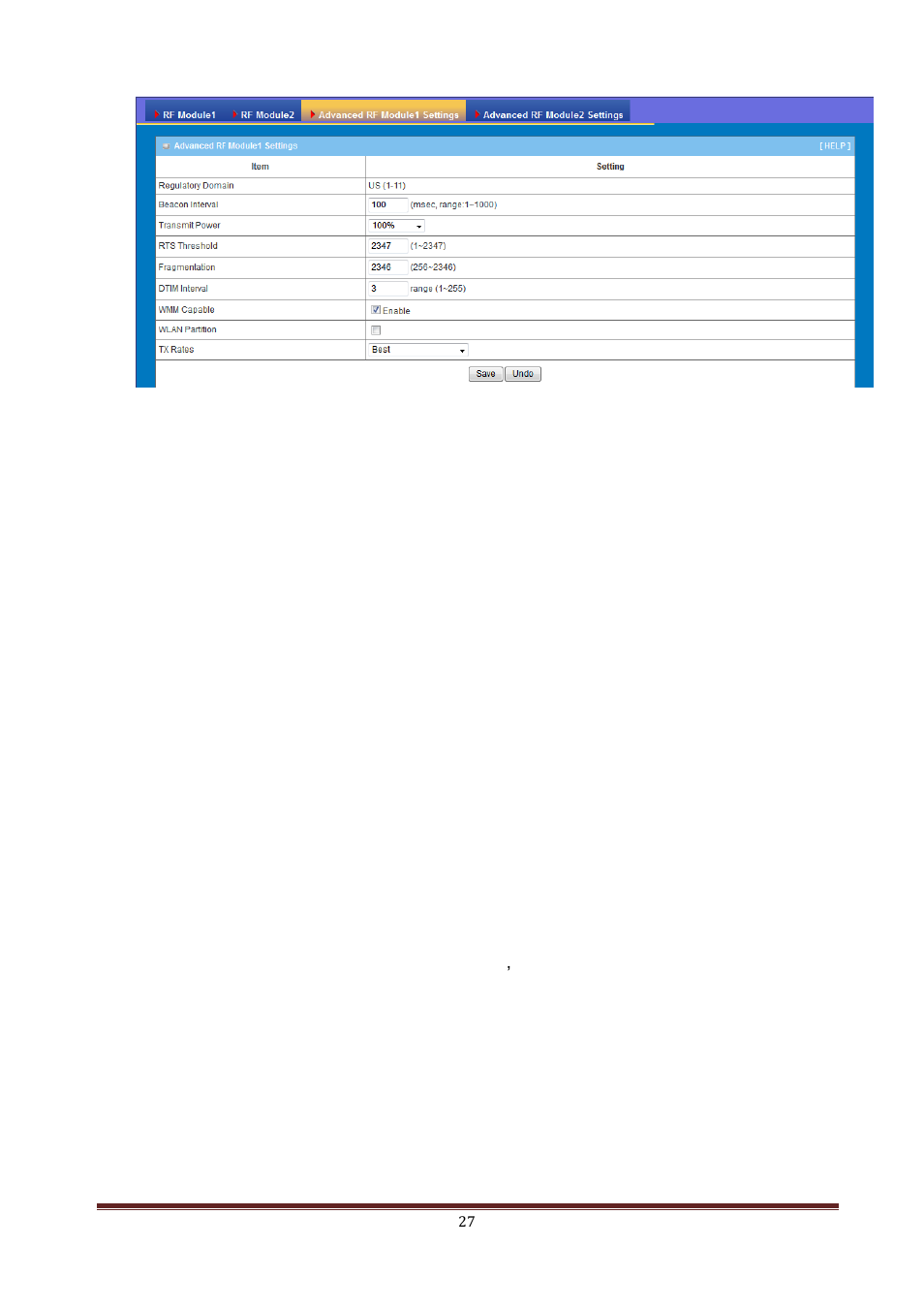 Advanced rf module2 settings | LevelOne WAP-6150 User Manual | Page 27 / 49