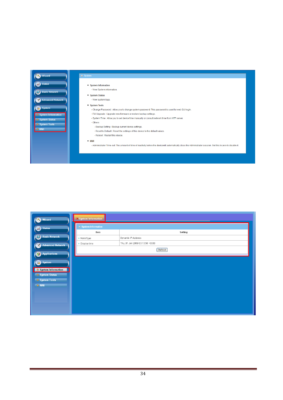 Ystem, System information, System status | Web log, 3 system, 1 system information, 2 system status | LevelOne WAP-6150 User Manual | Page 34 / 49