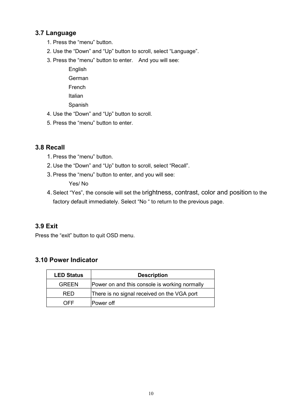 Anguage, Ecall, Ower | Ndicator | LevelOne KVM-0117 User Manual | Page 13 / 17