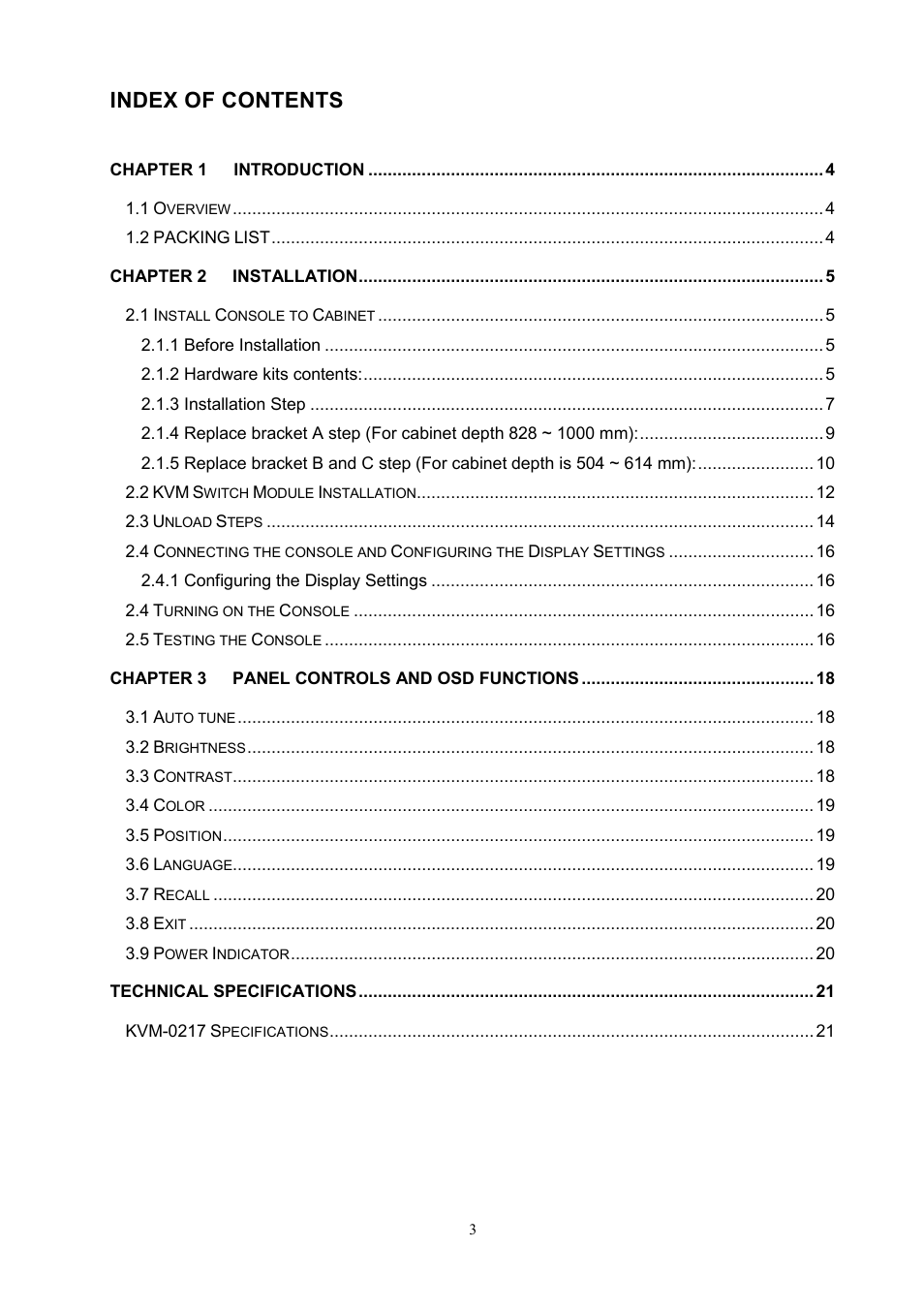 Index of contents | LevelOne KVM-0217 User Manual | Page 3 / 21