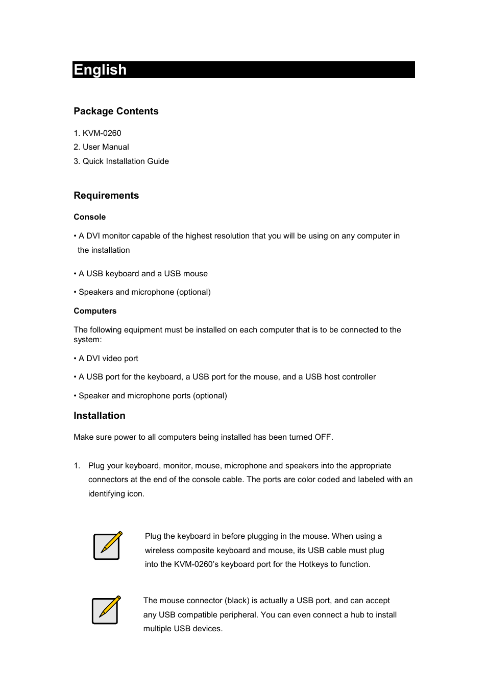 English | LevelOne KVM-0260 User Manual | Page 2 / 7