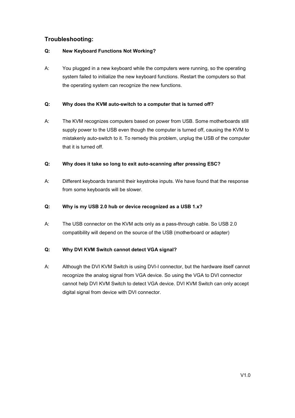 Troubleshooting | LevelOne KVM-0260 User Manual | Page 7 / 7