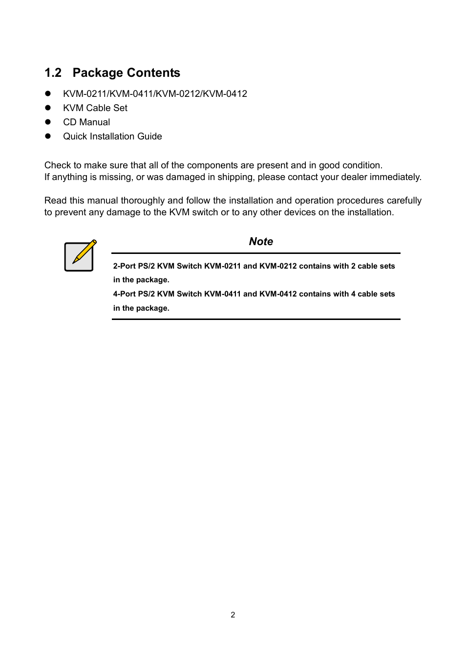 2 package contents | LevelOne KVM-0412 User Manual | Page 5 / 10