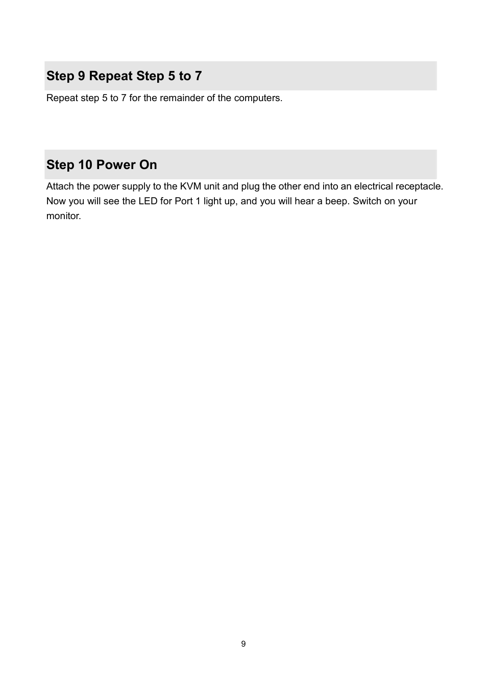 Step 9 repeat step 5 to 7, Step 10 power on | LevelOne KVM-0811 User Manual | Page 12 / 22