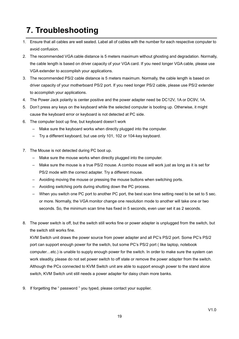 Troubleshooting | LevelOne KVM-0811 User Manual | Page 22 / 22