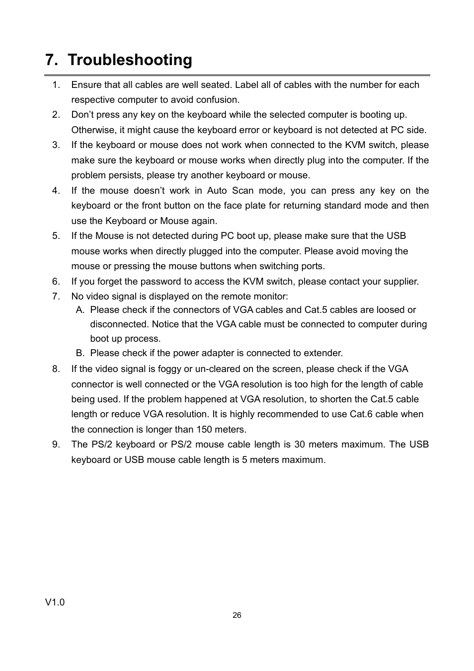 Troubleshooting | LevelOne KVM-1631 User Manual | Page 31 / 62