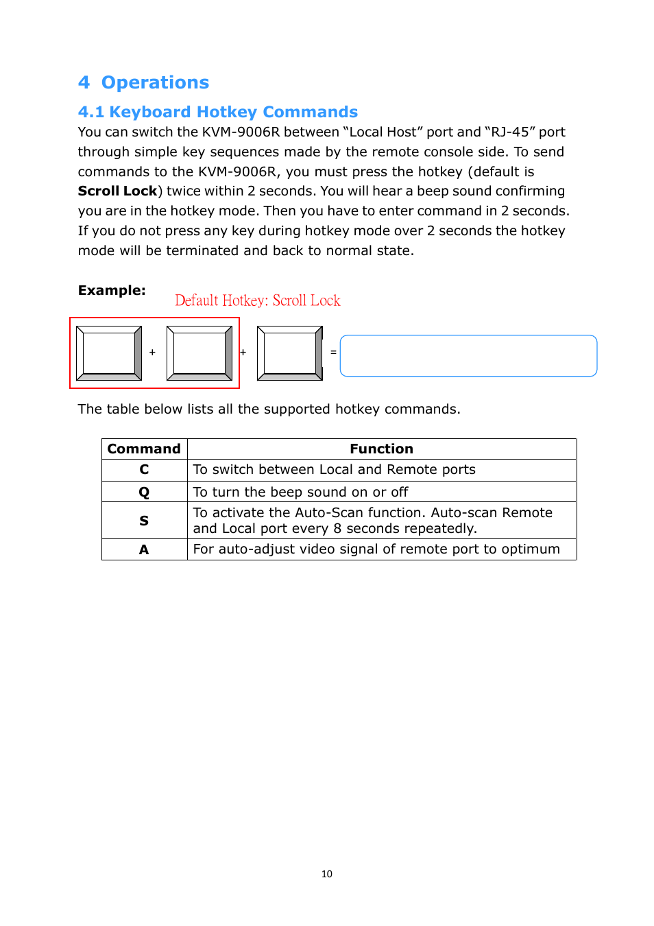 4 operations, Eyboard, Otkey | Ommands, 5 troubleshooting | LevelOne KVM-9006 User Manual | Page 12 / 17