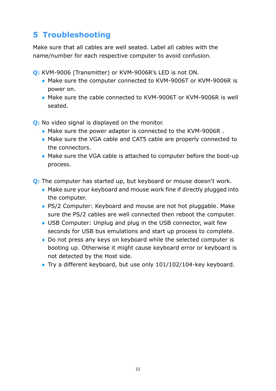 5 troubleshooting | LevelOne KVM-9006 User Manual | Page 13 / 17