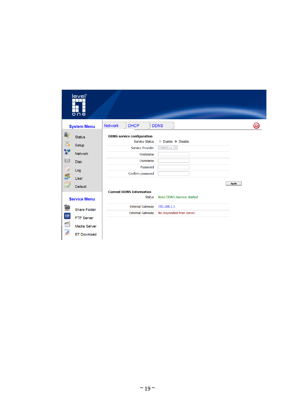 Ddns | LevelOne GNS-1001 User Manual | Page 23 / 41