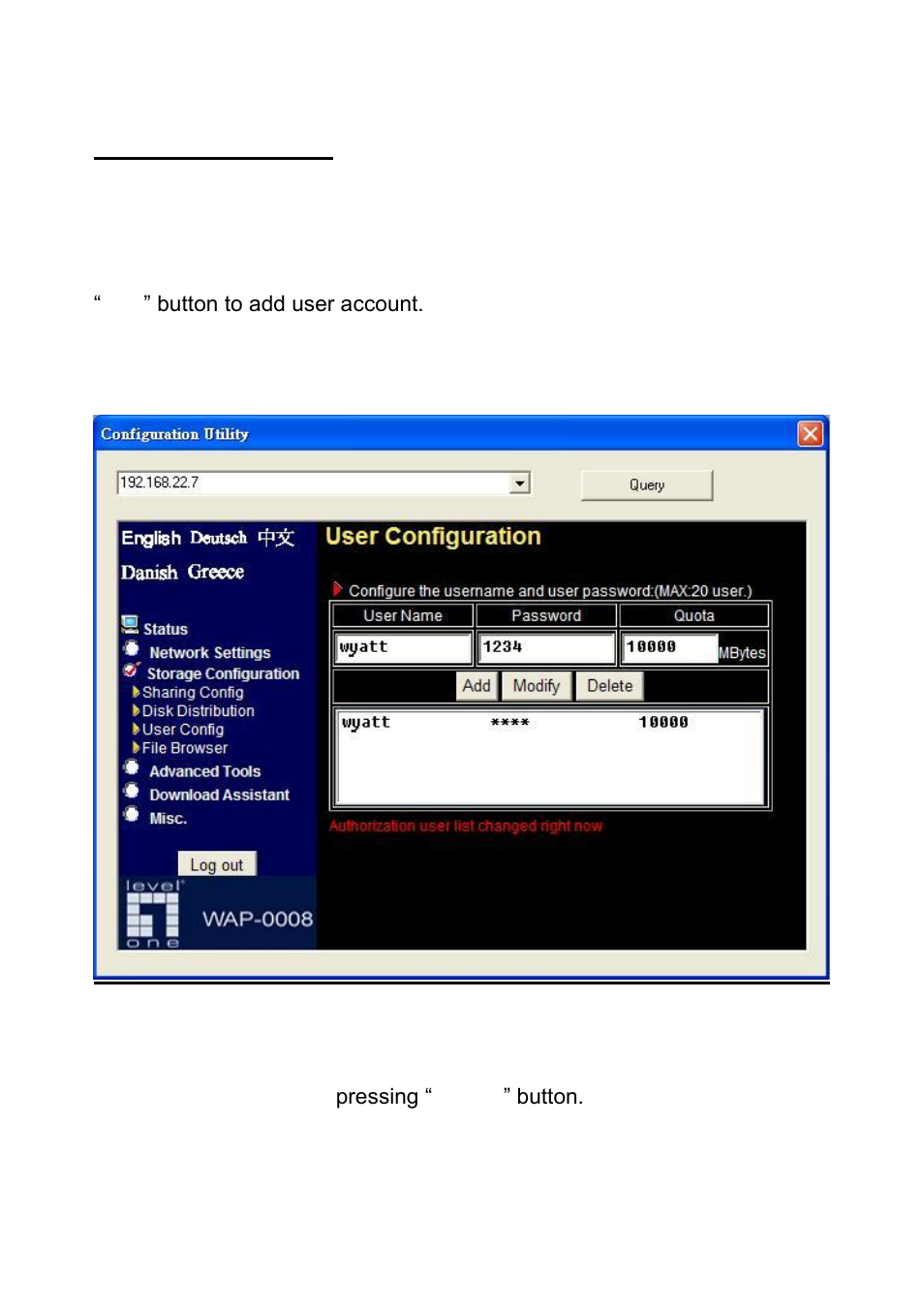User configuration | LevelOne WAP-0008 User Manual | Page 87 / 138