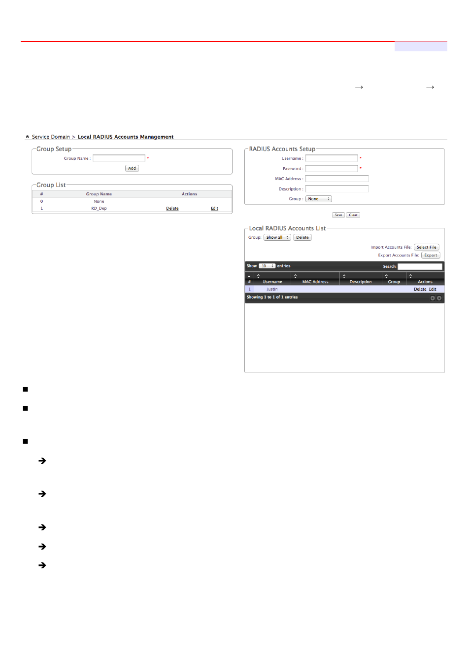 4 configure local radius accounts | LevelOne WHG-1000 User Manual | Page 91 / 136