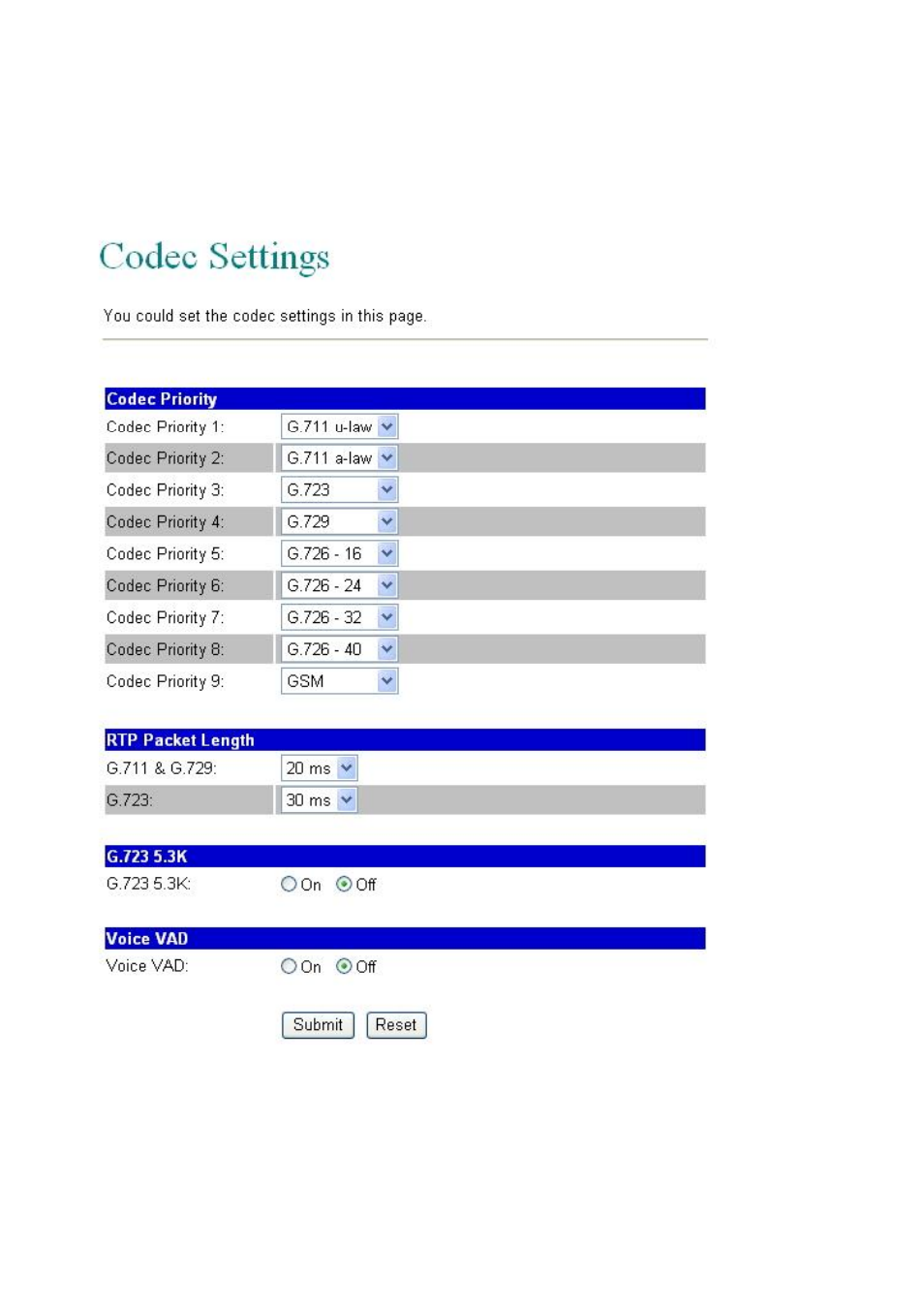 Codec | LevelOne VOI-7100 User Manual | Page 45 / 81