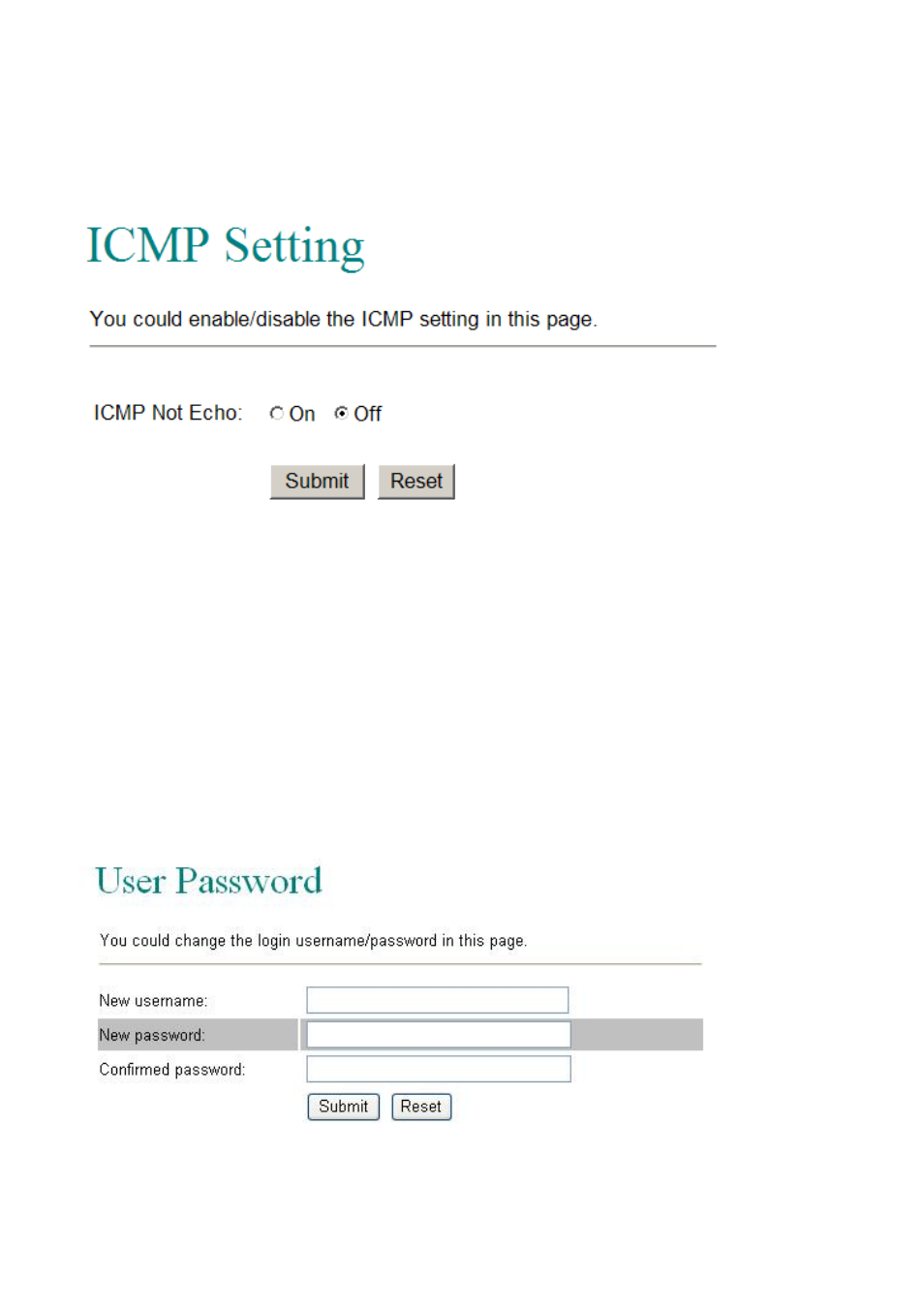 Icmp setting, Assword, User password | LevelOne VOI-7100 User Manual | Page 52 / 81
