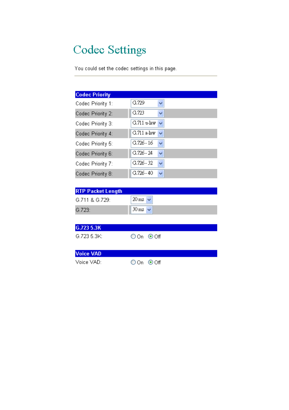 Codec setting | LevelOne VOI-7100 User Manual | Page 77 / 81