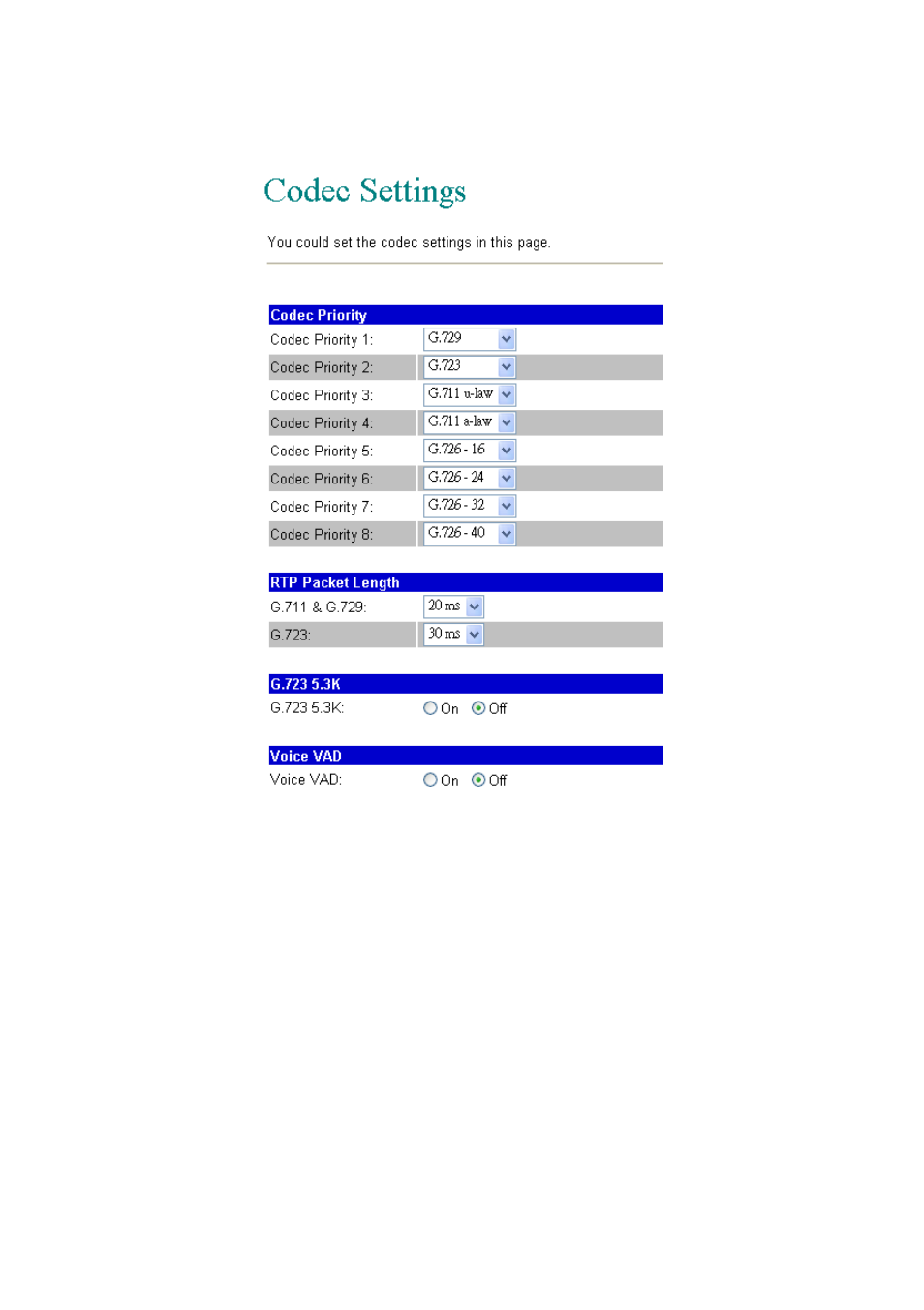 Codec setting | LevelOne VOI-7011 User Manual | Page 106 / 110