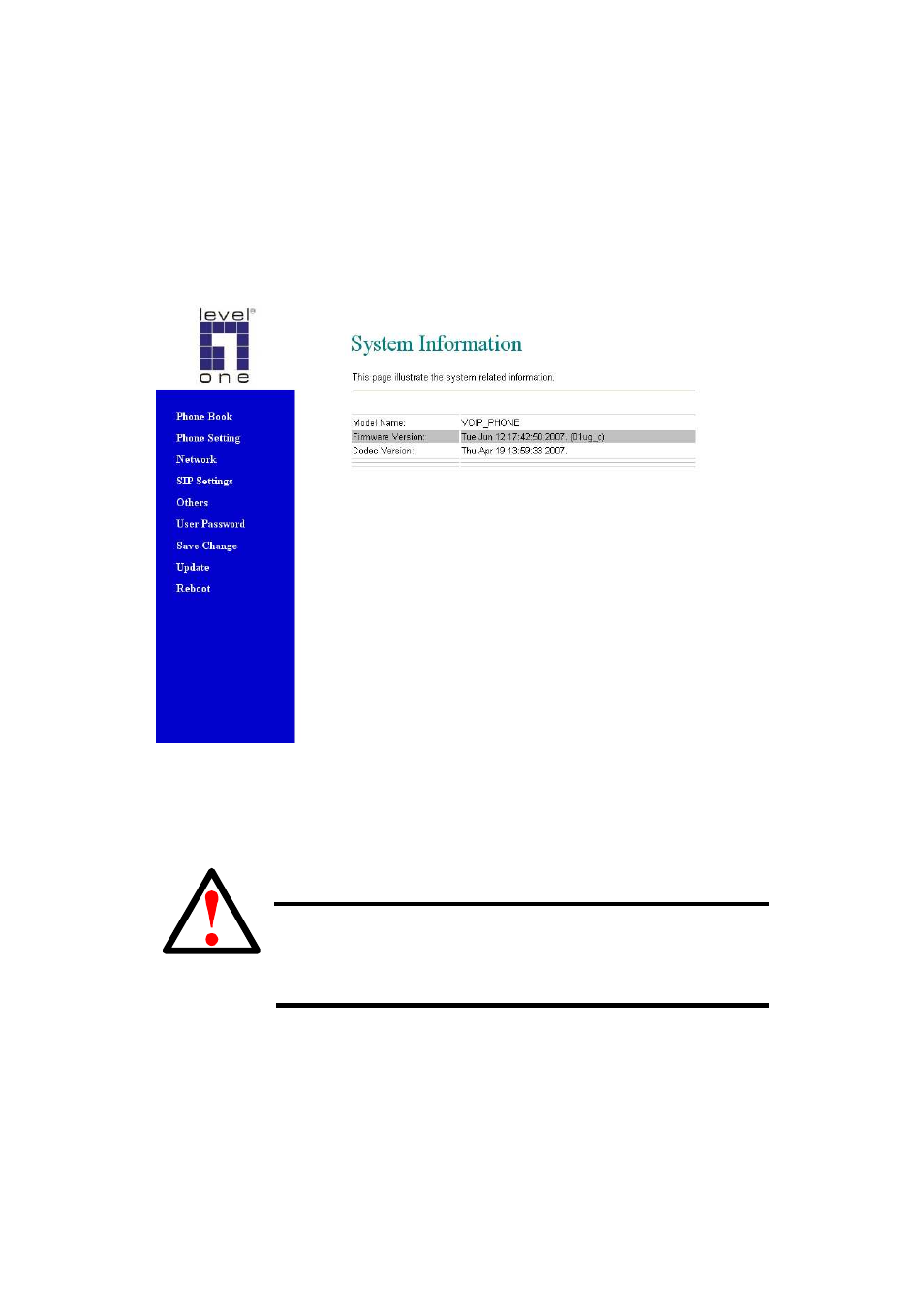 System information, Caution | LevelOne VOI-7011 User Manual | Page 19 / 110