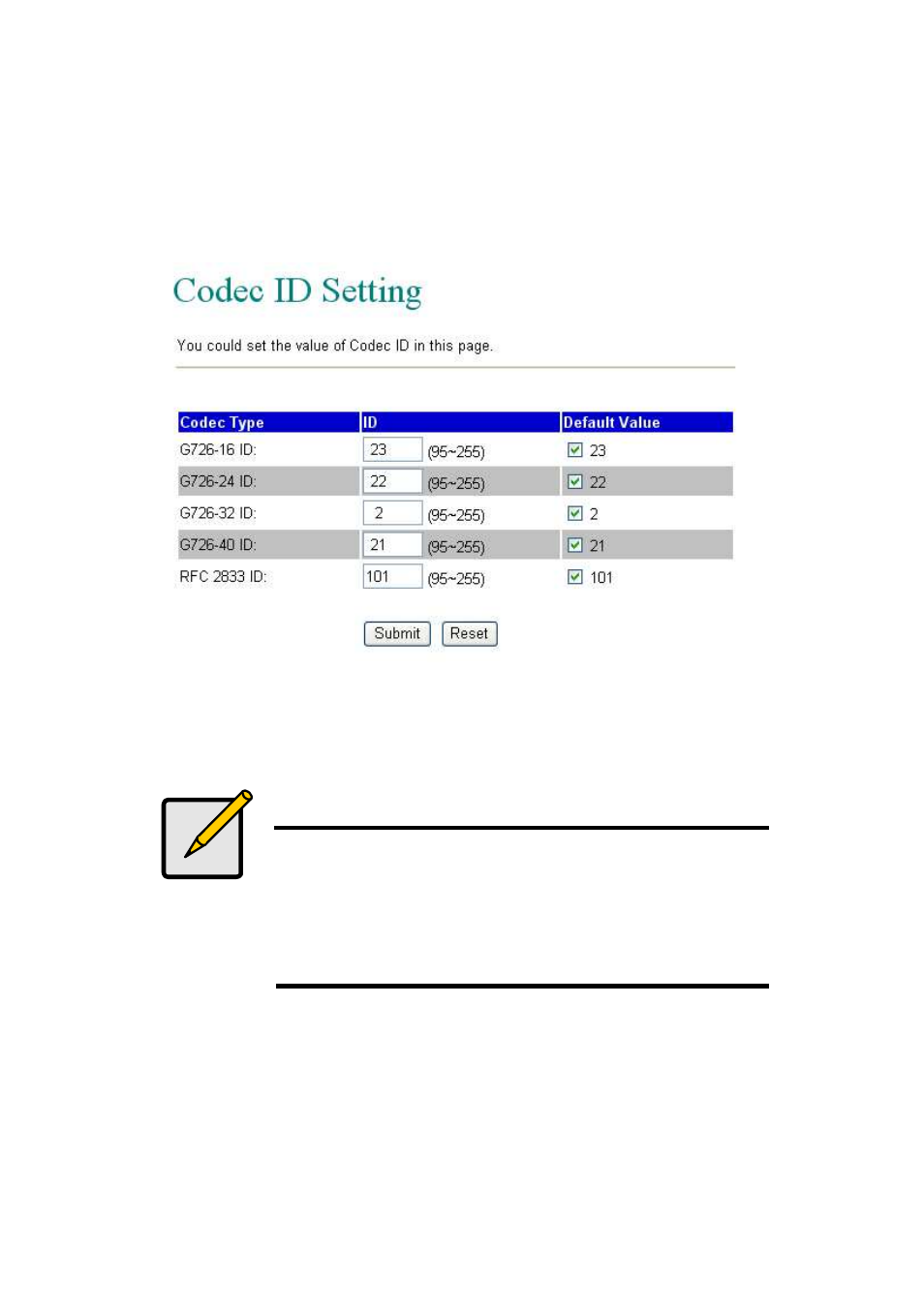 Codec id | LevelOne VOI-7011 User Manual | Page 67 / 110