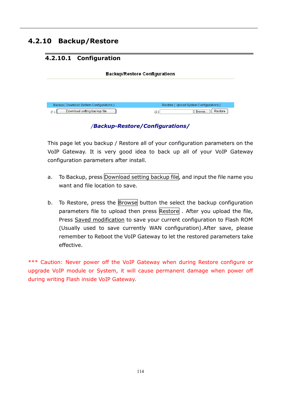 10 backup/restore | LevelOne VOI-8001 User Manual | Page 114 / 117